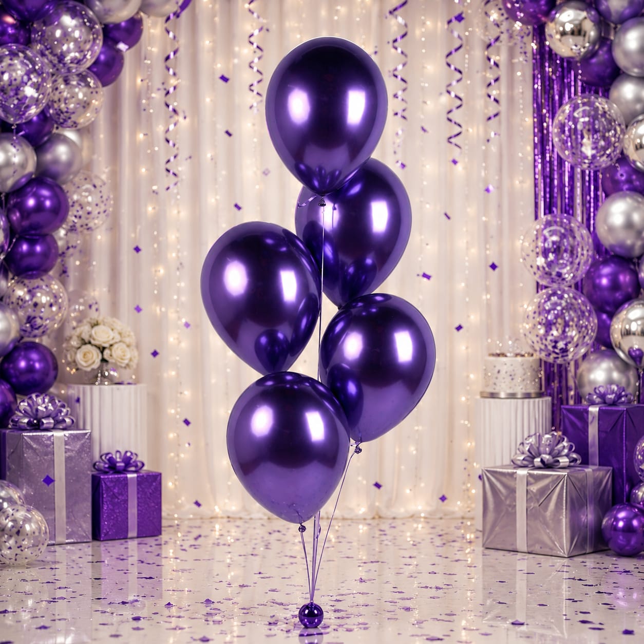 Globos Cromados Morado Metálico Látex x12 unidades R12